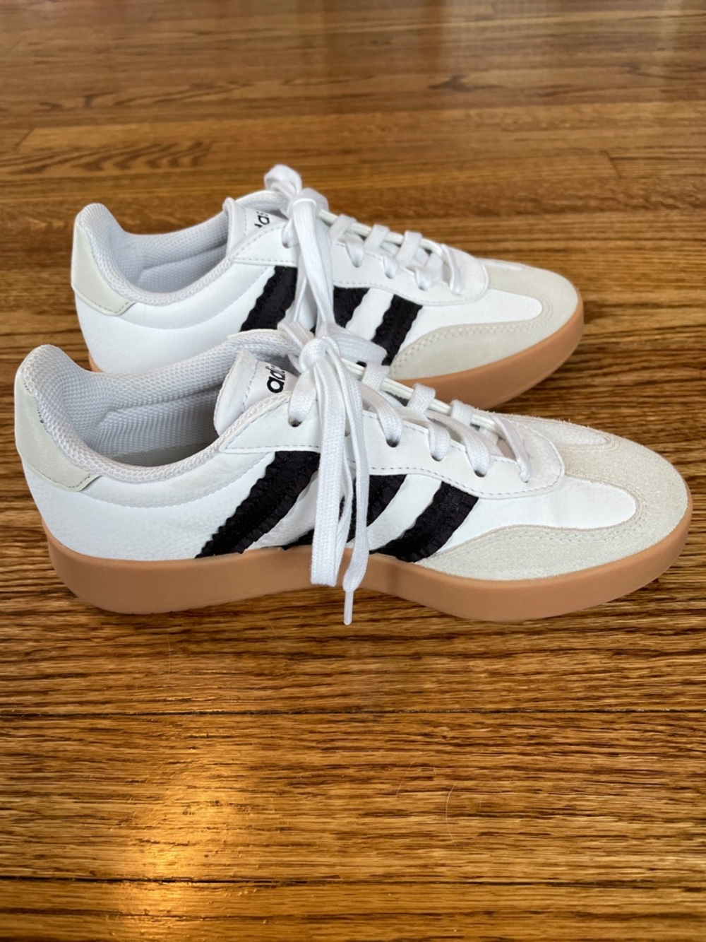 adidas White, Black & Tan Retro Court Sneakers - Picture 4 of 6